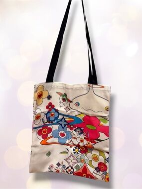 FASHION Canvas Tote Bag with Colorful Floral Print - Cream